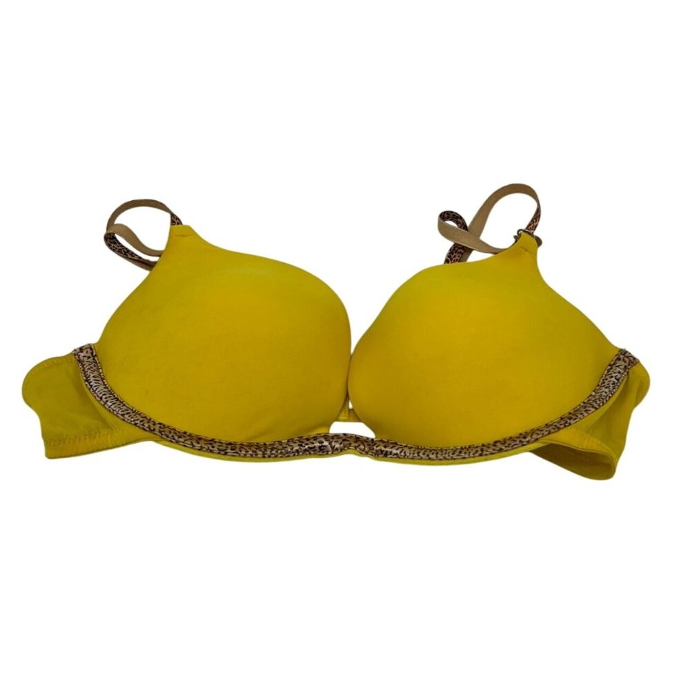 Victoria's Secret Womens Very Sexy Push-Up Bra Size 34B Yellow Leopard Trim Y2K
